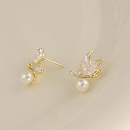 Cuff Faux Alloy Drop Earring Ear Pearl / Butterfly