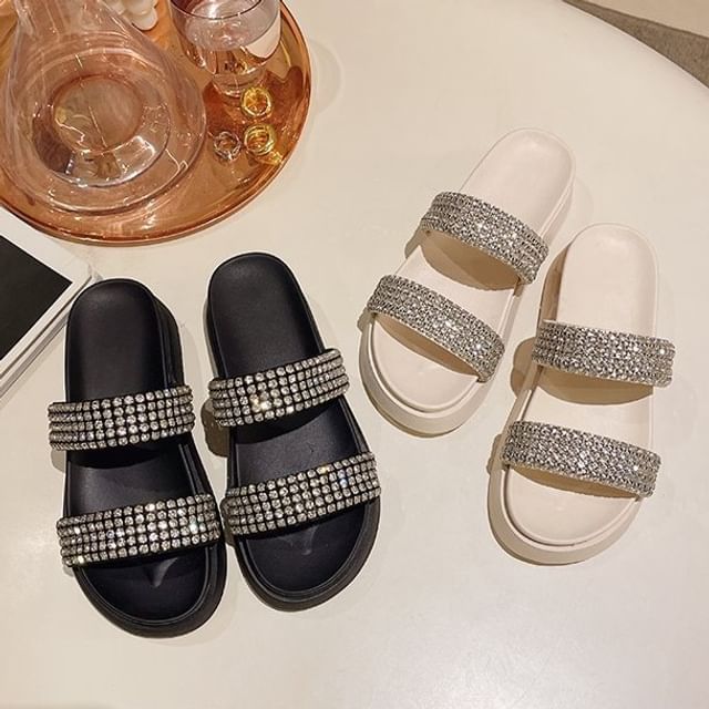 Sandals Slide Rhinestone Platform