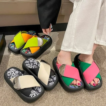 Strap Cross Two Faux Tone Leather Sandals Platform