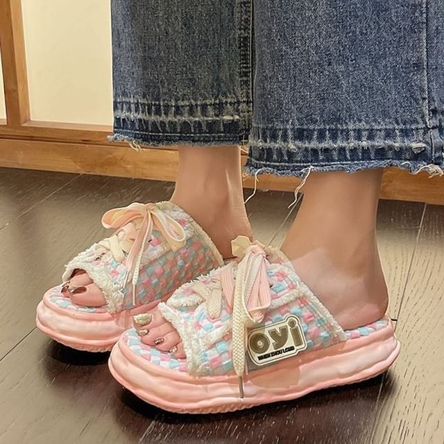 Sandals Lace-Up Sneakers Platform Frayed Checkerboard