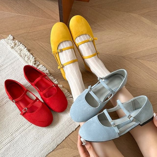 Faux Suede Mary Jane Plain Shoes Cutout