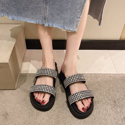 Sandals Slide Rhinestone Platform