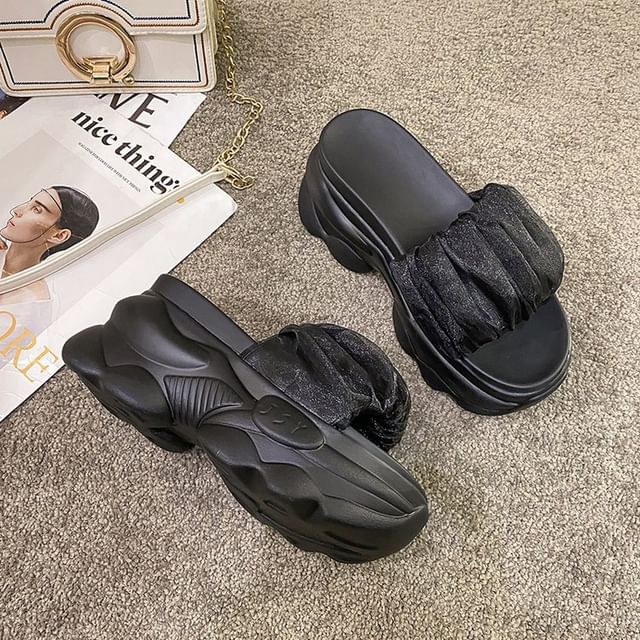 Plain Slide Ruched Sandals Platform