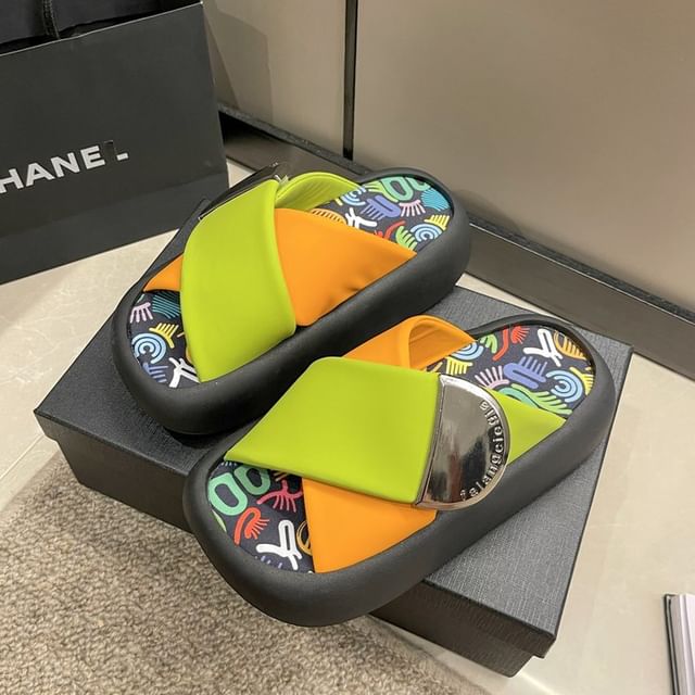 Strap Cross Two Faux Tone Leather Sandals Platform