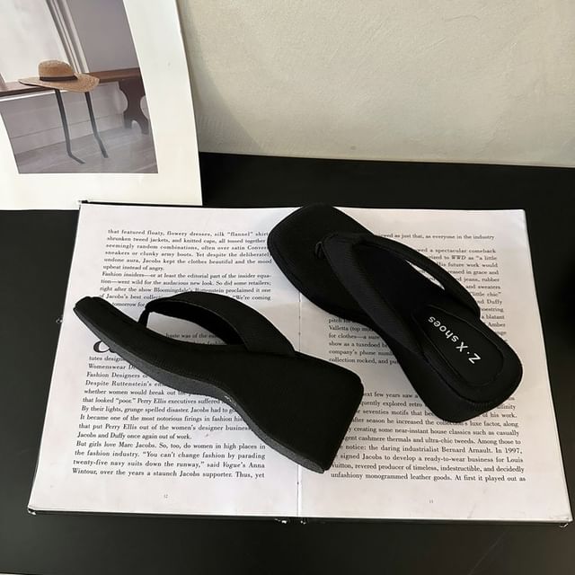 Toe Heel Sandals Wedge Square Thong