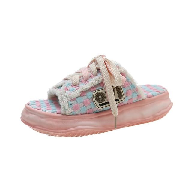Sandals Lace-Up Sneakers Platform Frayed Checkerboard