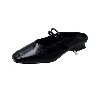 Mules Heel Plain Low Jane Mary Faux Leather