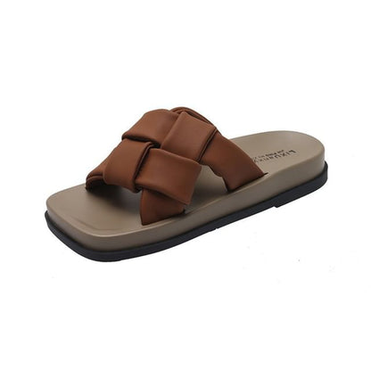 Platform Woven Square Toe Faux Sandals Leather