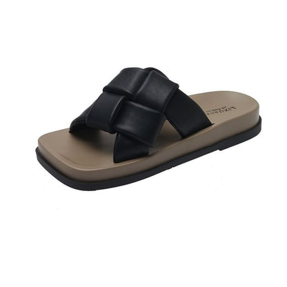 Platform Woven Square Toe Faux Sandals Leather