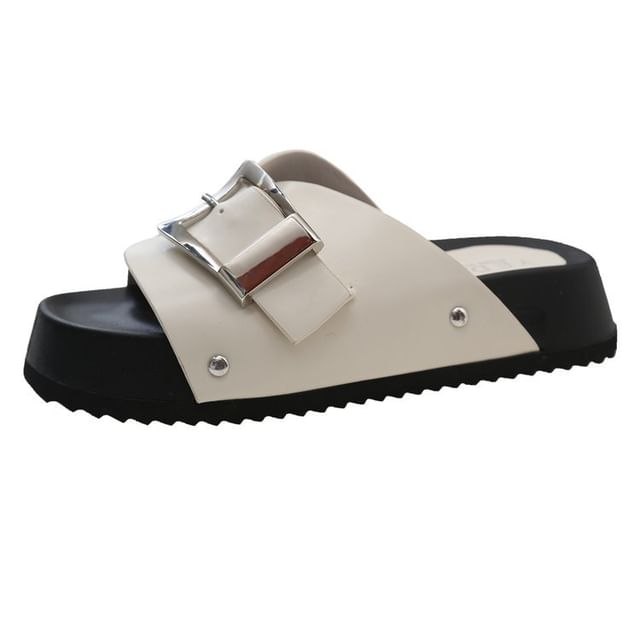 Faux Platform Leather Buckled Sandals