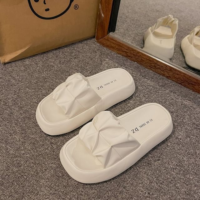 Plain Ruched Slide Platform Leather Faux Sandals