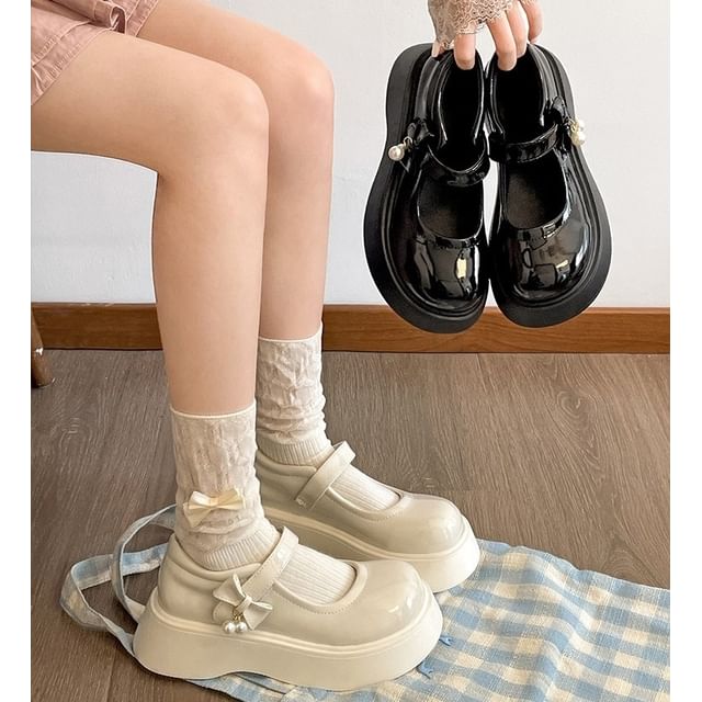 Leather Shoes Platform Jane Mary Faux