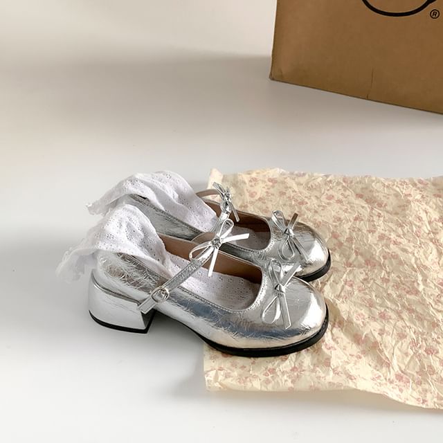 Pumps Accent Block Mary Ribbon Jane Heel