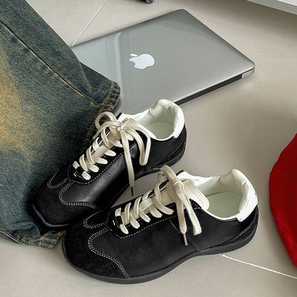 Lace-Up Faux Sneakers Leather