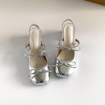 Sandals Accent Ribbon Block Slingback Heel