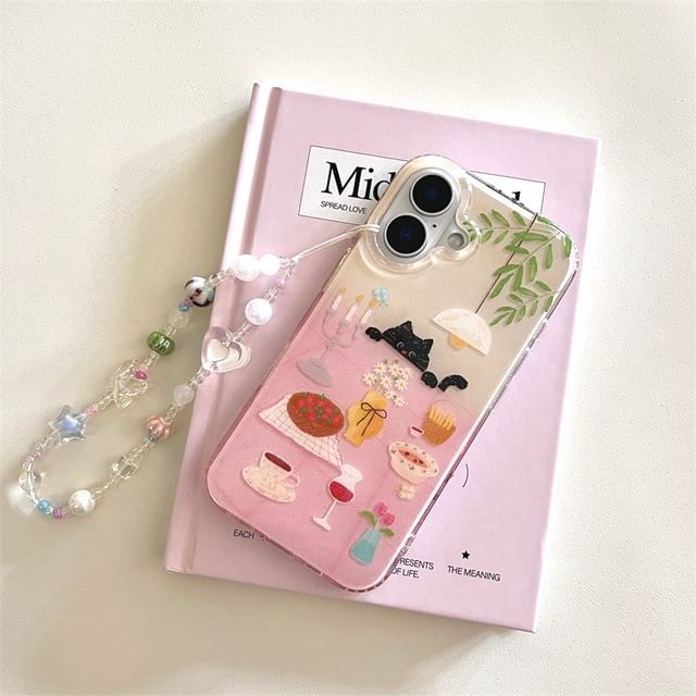 Case Phone Strap Set Table Meal / Cat