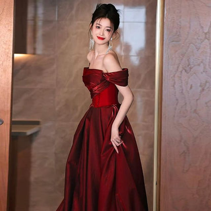 Gown Evening Ruched Maternity Off-Shoulder Glitter A-Line Short-Sleeve