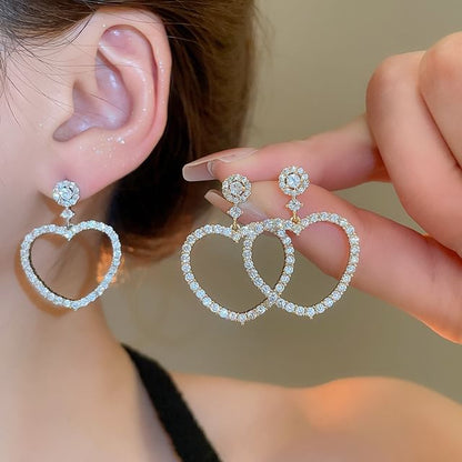 Heart Earring Drop Alloy Rhinestone