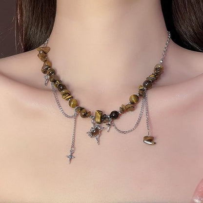 Faux Alloy Gemstone Star (Various Designs) Choker Bead Pendant