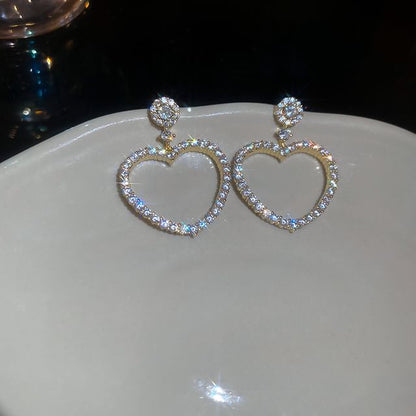 Heart Earring Drop Alloy Rhinestone