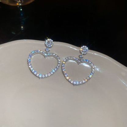 Heart Earring Drop Alloy Rhinestone