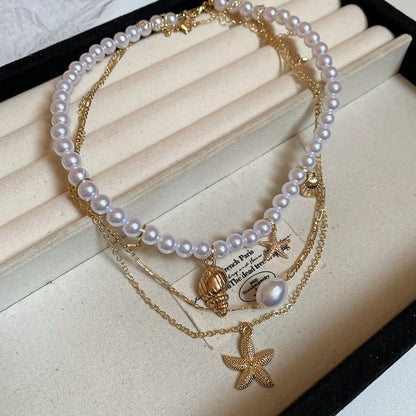 of Pearl + Necklace 3: Pendant Alloy Choker Starfish Faux Set