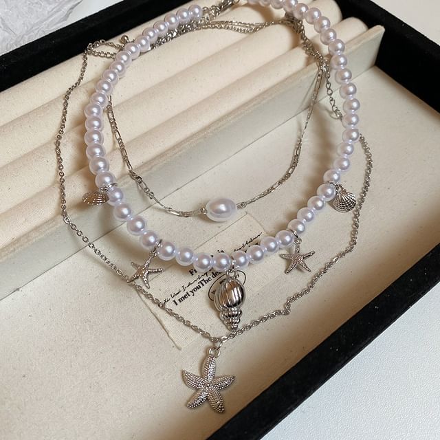 of Pearl + Necklace 3: Pendant Alloy Choker Starfish Faux Set
