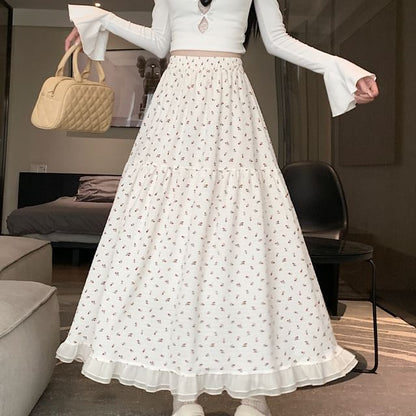 Skirt Elastic A-Line Waist Midi Floral
