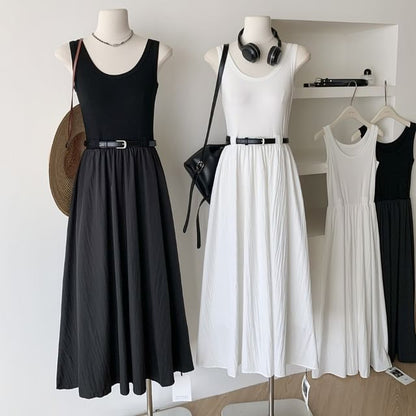 Sleeveless Neck Dress Midi Scoop Plain A-Line