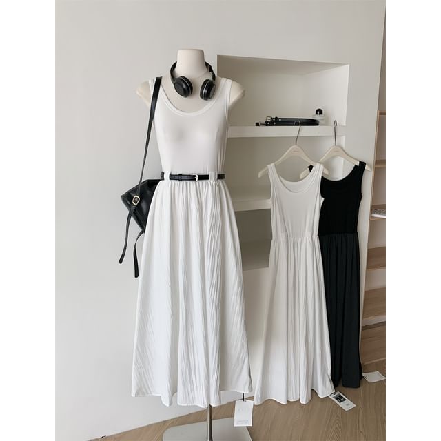 Sleeveless Neck Dress Midi Scoop Plain A-Line