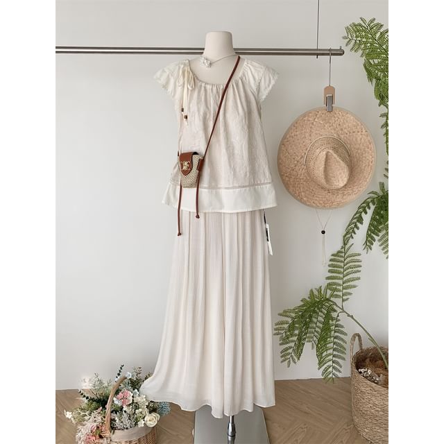 Rise High Top + Skirt Maxi Set: A-Line Plain Short-Sleeve
