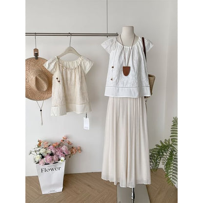 Rise High Top + Skirt Maxi Set: A-Line Plain Short-Sleeve