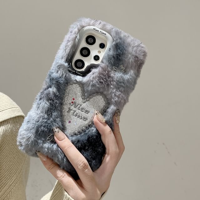 Heart Embroidered Chenille Phone Case with Stand