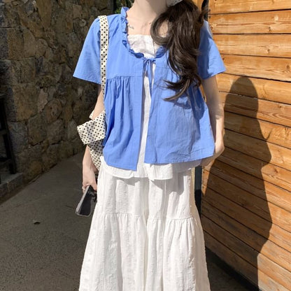 Two Two-Piece Mock Top Maxi High Waist / Short-Sleeve Tone