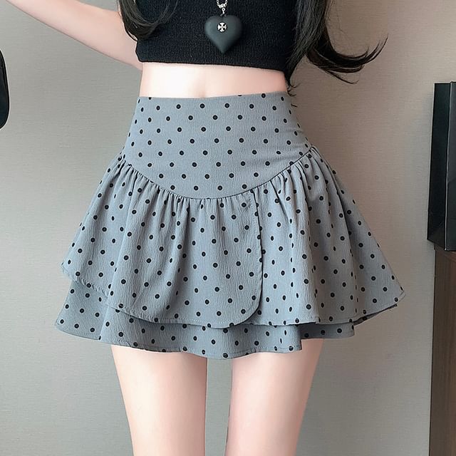 Dotted Waist High A-Line Mini Skirt