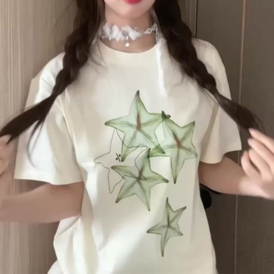 Crewneck T-Shirt Print Short-Sleeve Star