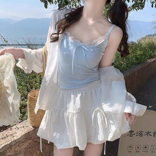 Lace Trim Camisole Plain Top Crop