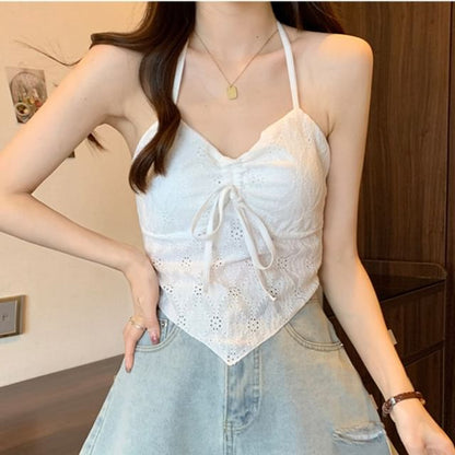 V-Neck Camisole Crop Top Lace