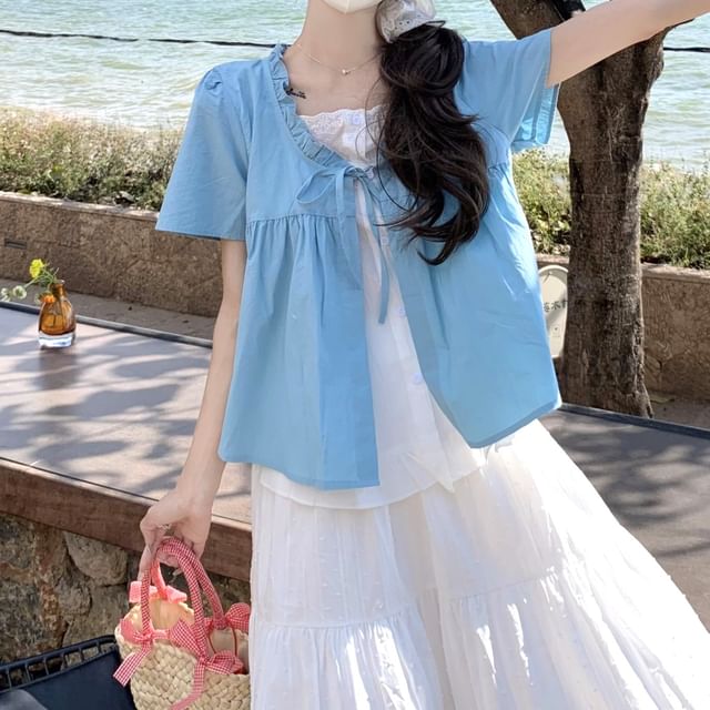 Two Two-Piece Mock Top Maxi High Waist / Short-Sleeve Tone