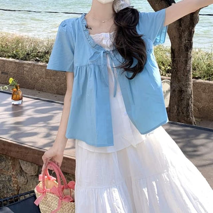 Two Two-Piece Mock Top Maxi High Waist / Short-Sleeve Tone