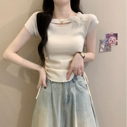 Plain Short-Sleeve Accent Tee Butterfly