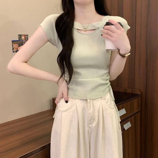 Plain Short-Sleeve Accent Tee Butterfly