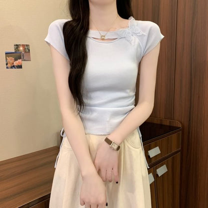 Plain Short-Sleeve Accent Tee Butterfly