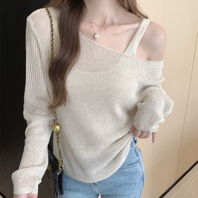 Set: Long-Sleeve + Plain Top Knit Sleeveless