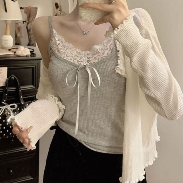 Lace Trim Camisole Plain Top Crop