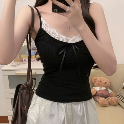 Lace Trim Camisole Plain Top Crop