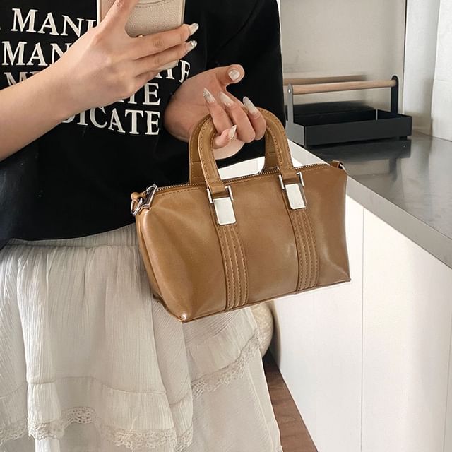 Faux Leather Plain Crossbody Top Bag Handle