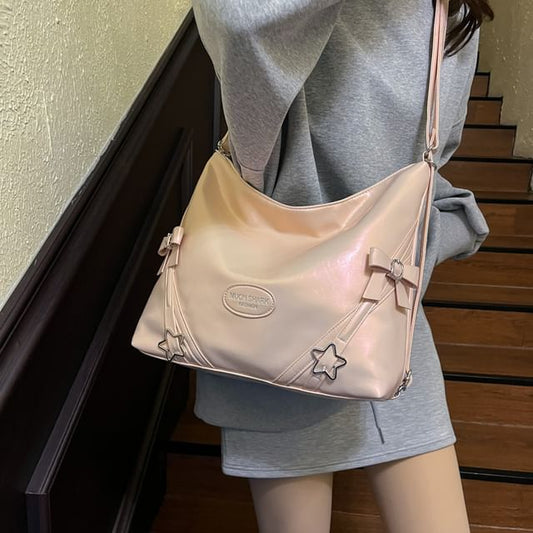 Buckled Faux Leather Bow Crossbody Star Bag