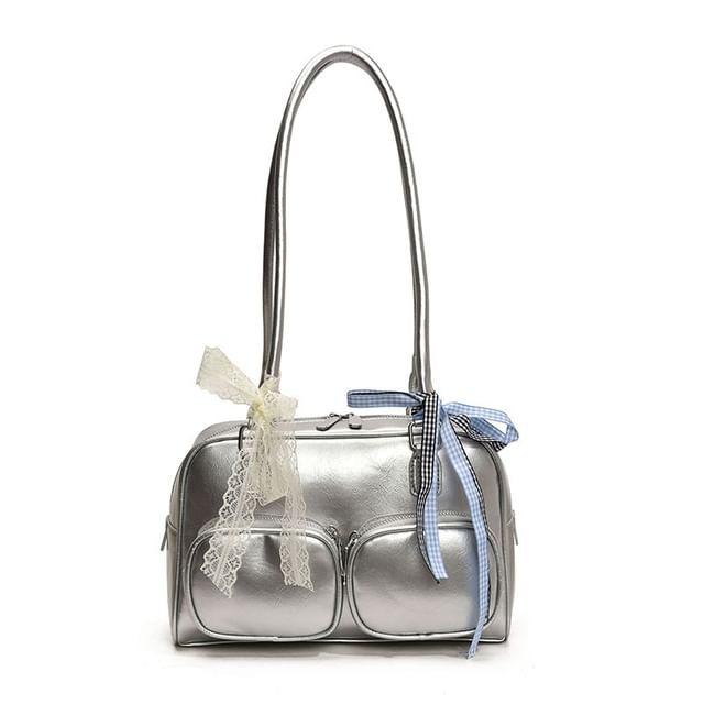 Leather Plain Bag Faux Bowler