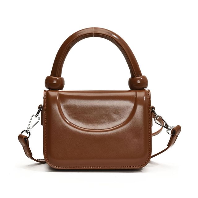 Faux Handle Leather Plain Bag Crossbody Top